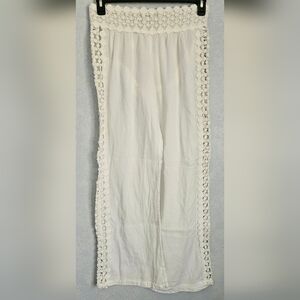 White Crochet Trim Wide Leg Pants